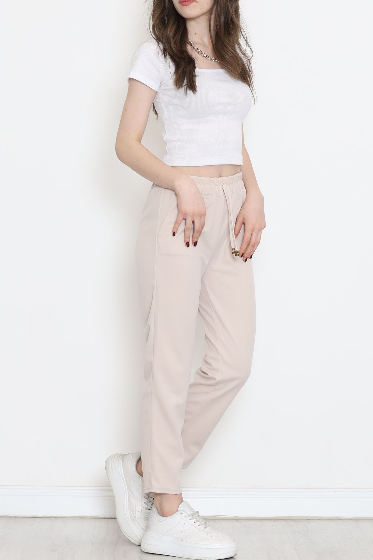 Crepe Lace-up Detailed Pants Stone - 152429.1778.