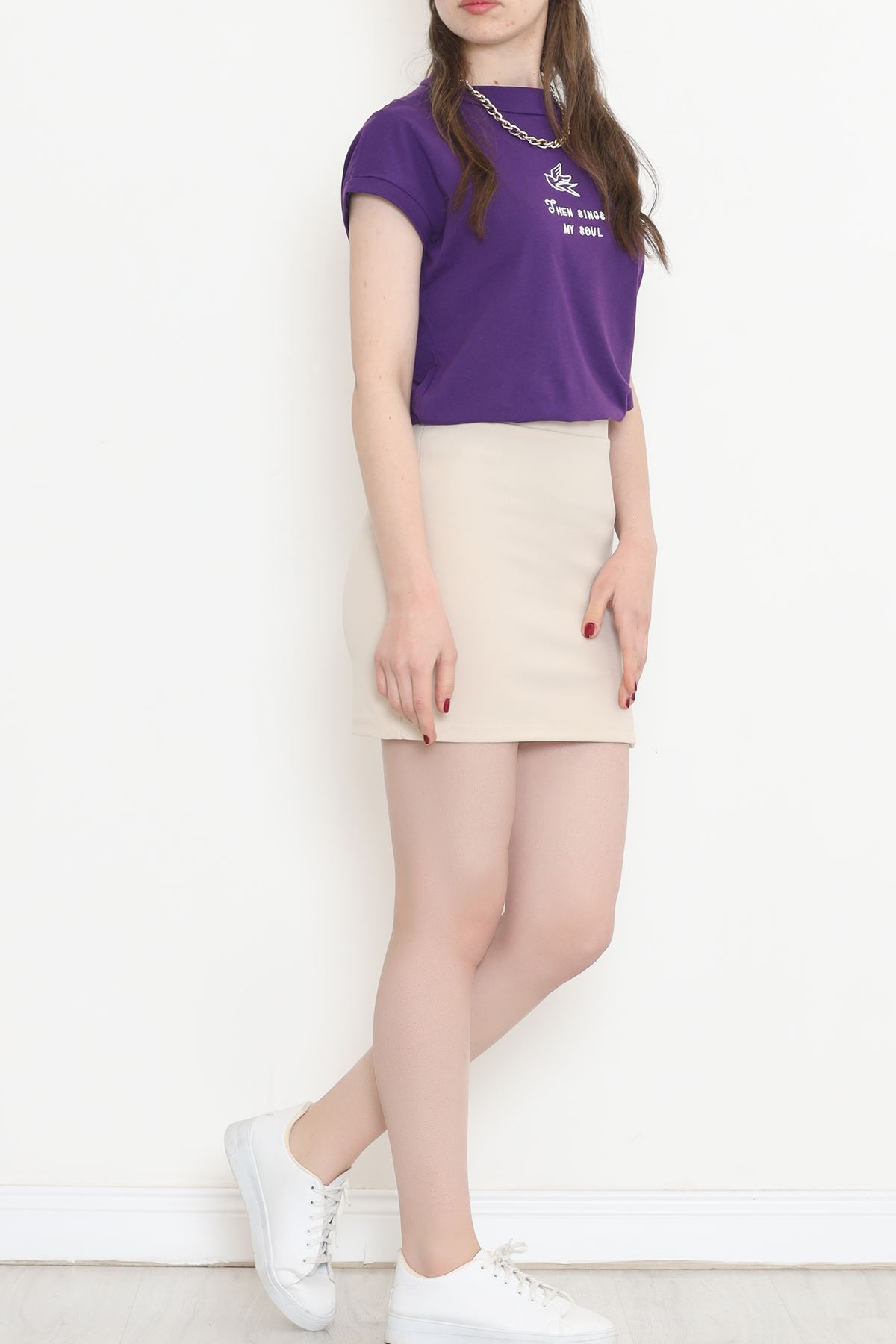 Mini Skirt with Slits Beige - 16435.1778.