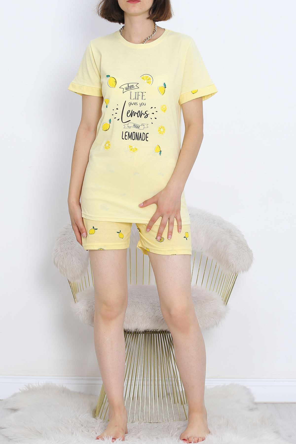 Short Sleeve Shorts Pajama Set Yellow - 18956.1567.