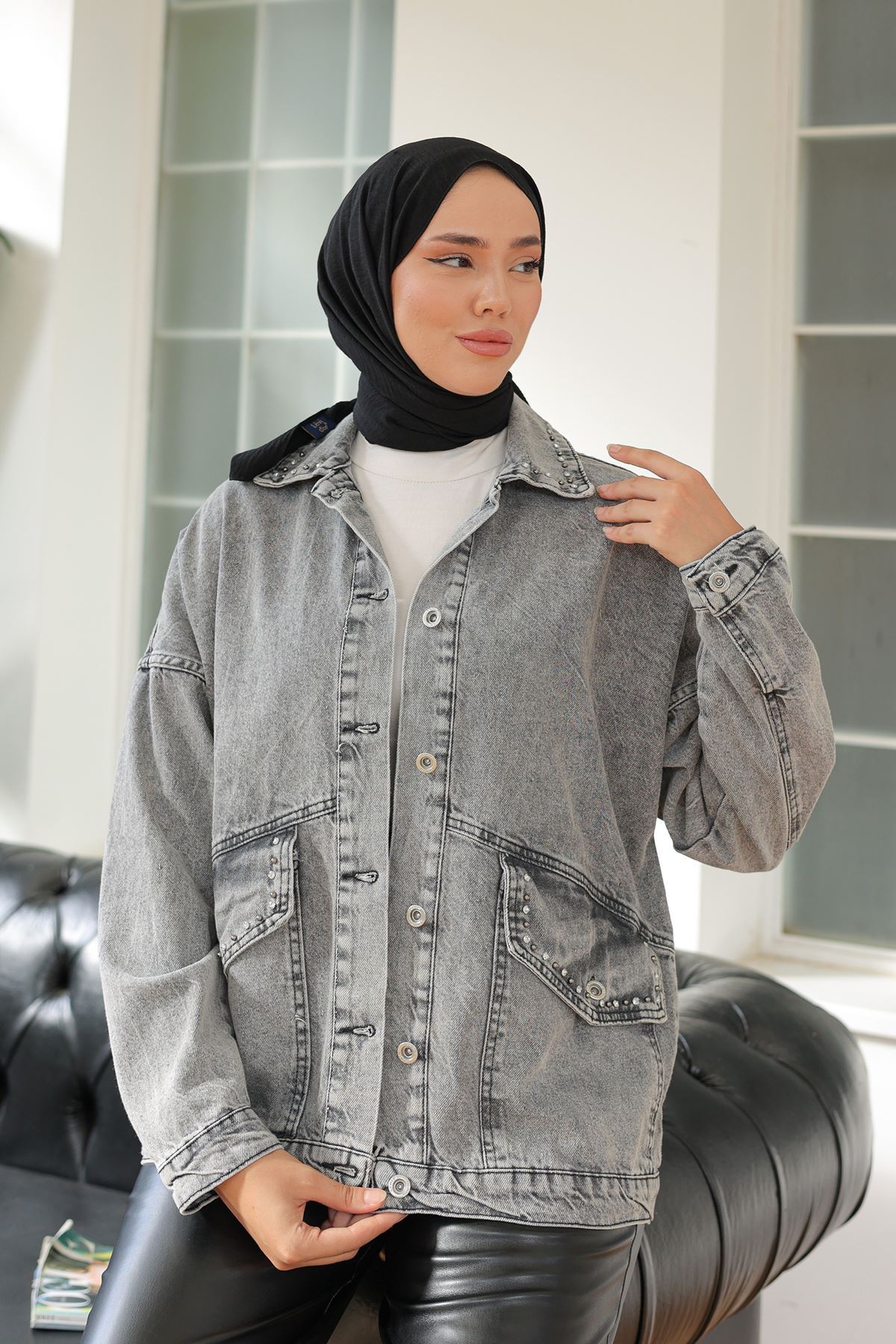 Denim Jacket Anthracite with Stone Collar - 20387.1778.