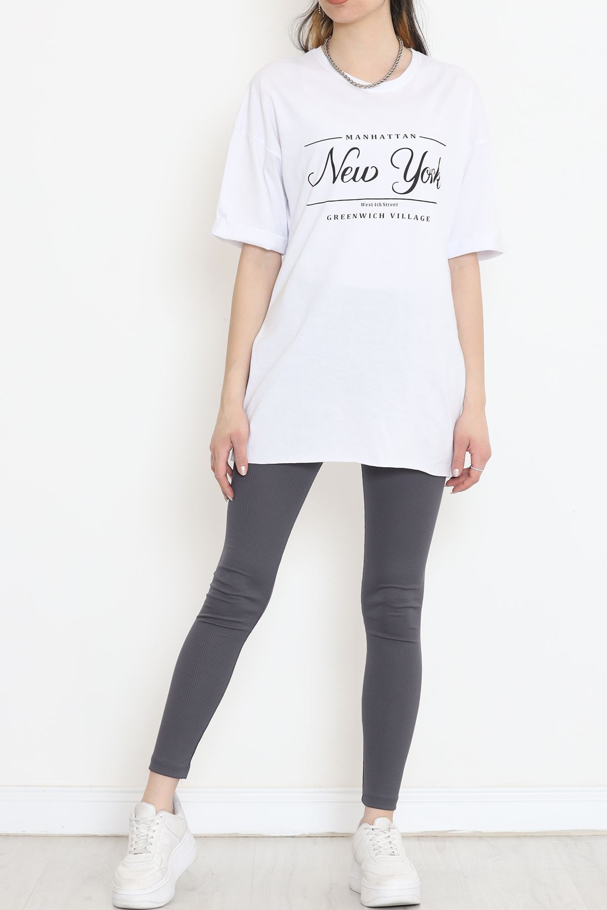 Printed Side Slit T-shirt White - 16557.1567.