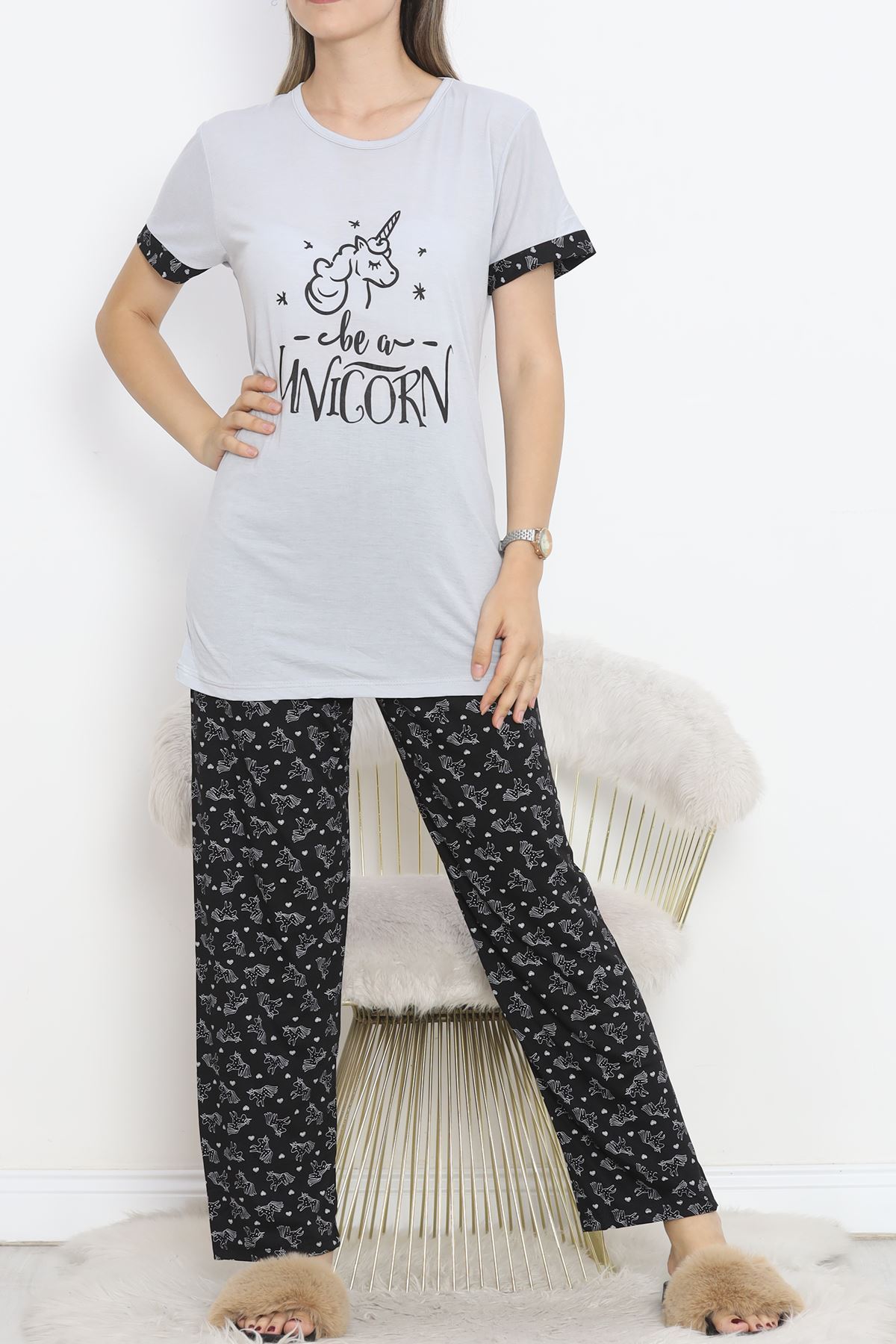 Poliviskon Crew-Neck Pajama Set Gris Black - 301.1287.