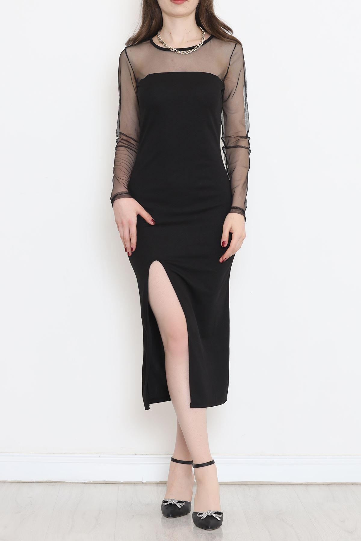 Tulle Dress with Slits Black - 16675.631.