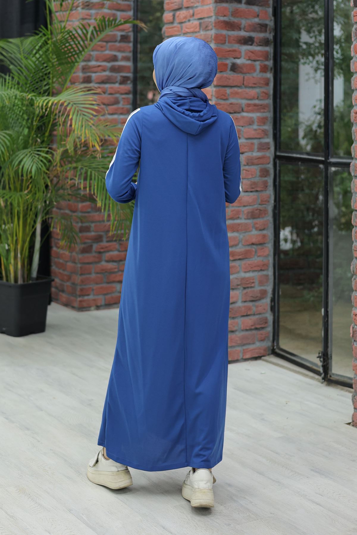 Hooded Stripe Detailed Dress Indigo - 10005.1778.