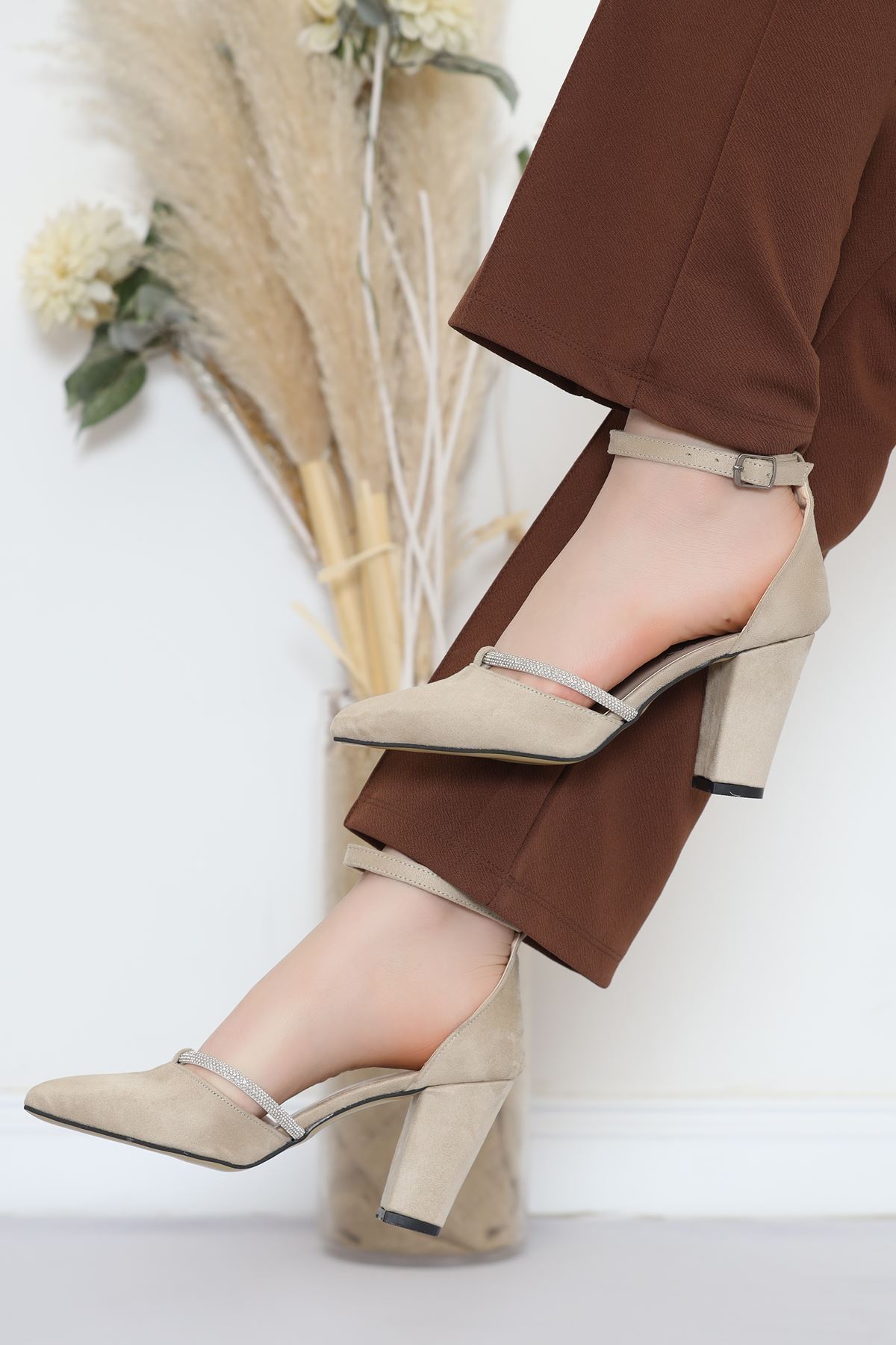 7 Cm Heeled Shoes Suede Mink - 17313.264.