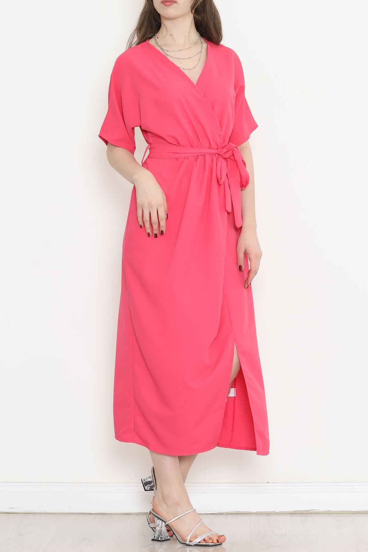 Double-breasted Collar Belted Dress Fuchsia - 152445.701.