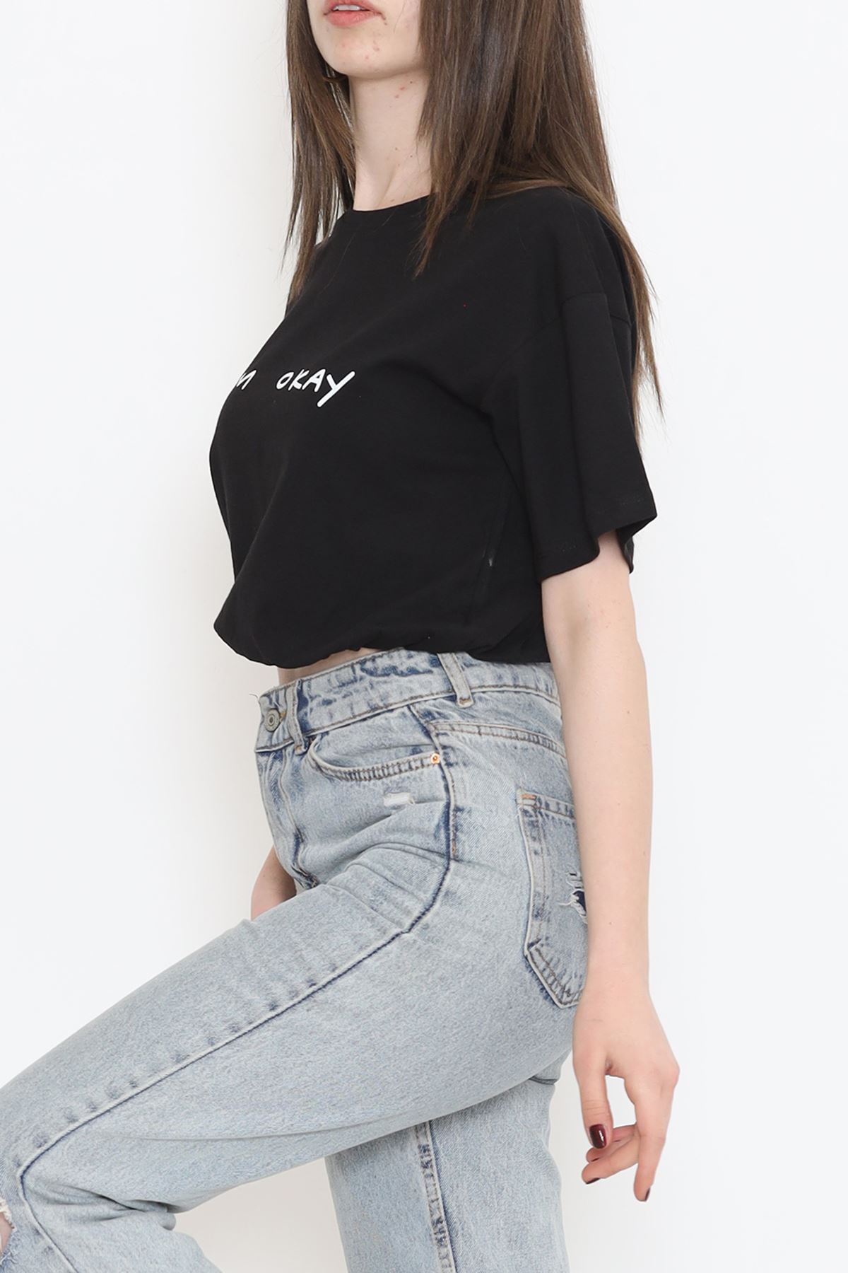 Crop T-shirt with Elastic Waistband Black - 16550.1567.