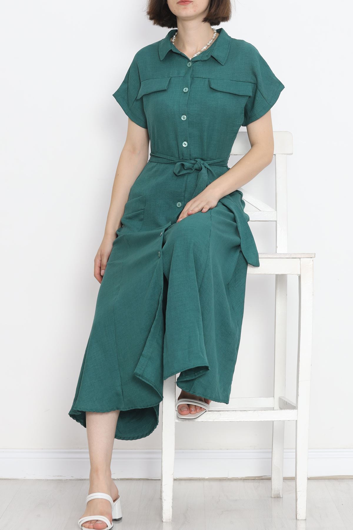 Pocket Detail Belted Dress Emerald - 18674.1778.