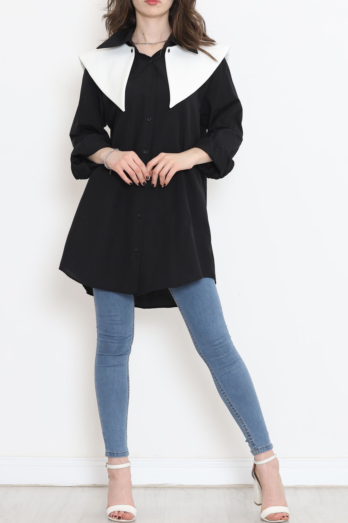 Wide Collar Poplin Shirt Black - 16718.255.