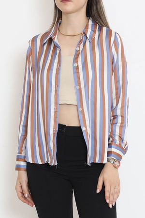 Striped Satin Shirt Blue-Brown - 909.1247.