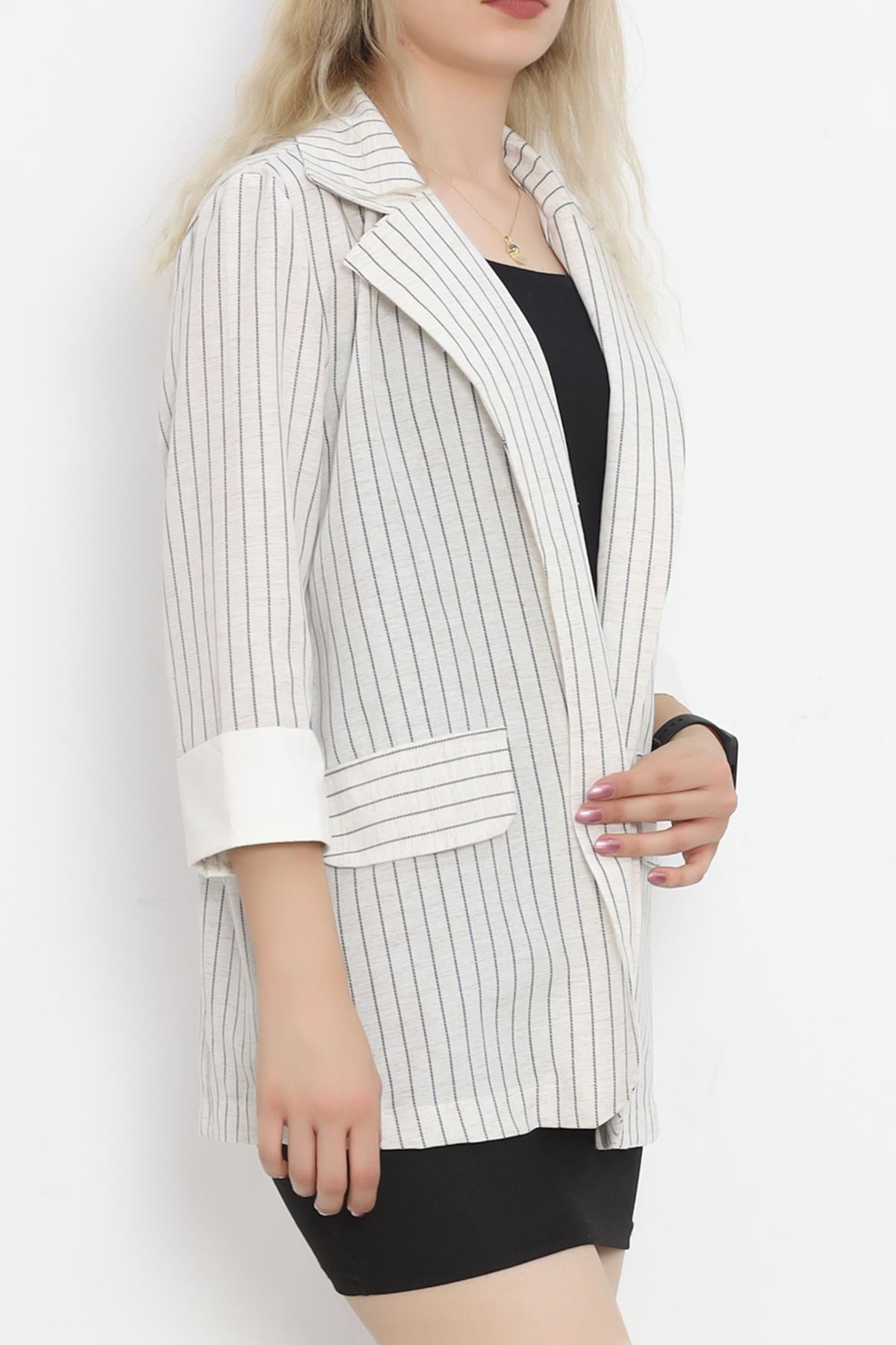 Striped Linen Jacket Stone Black - 1023.1247.