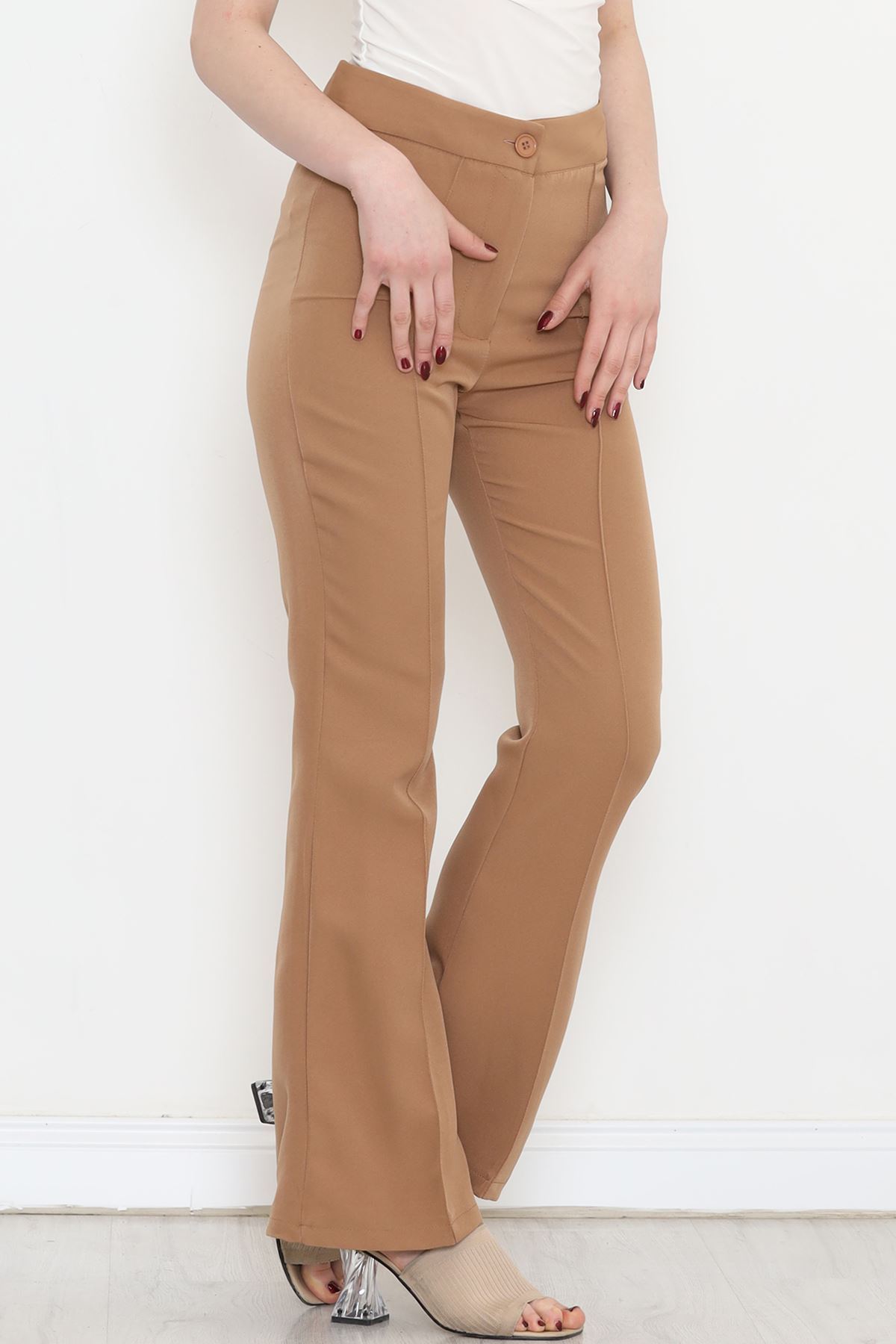 Front Striped Palazzo Pants Sütlükahve - 24201.683.