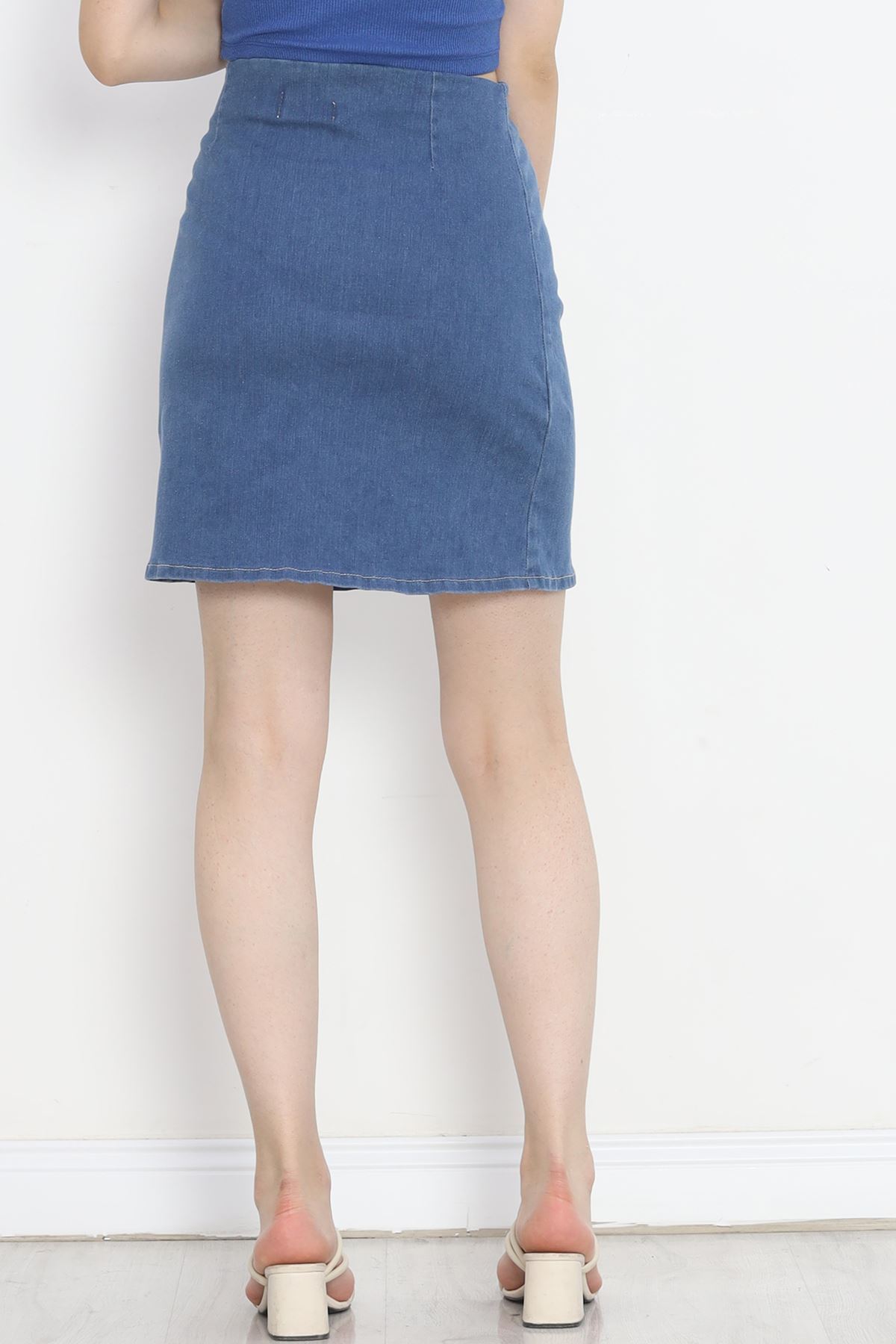 Denim Skirt with Slits Blue - 18763.1184.