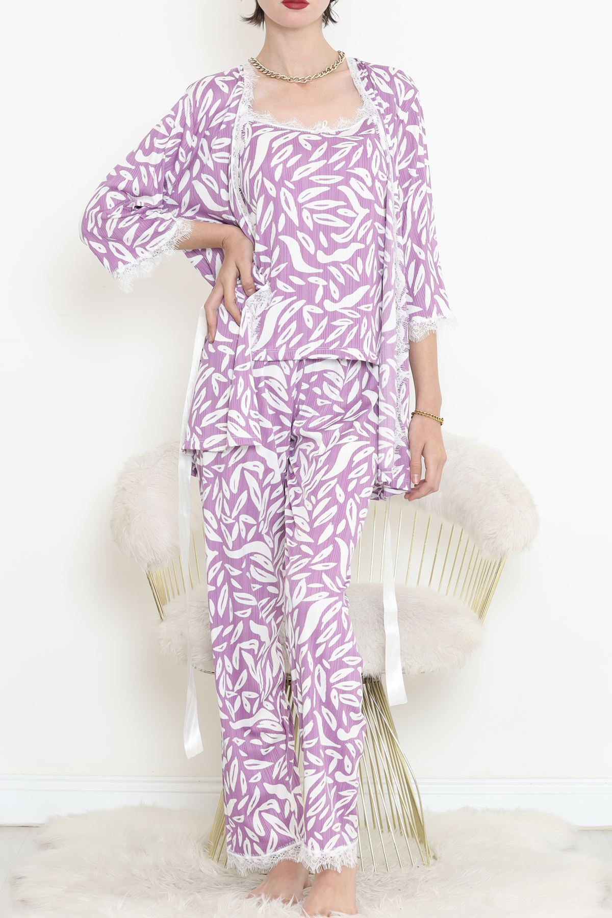 Dressing Gown Set Lilabeyaz - 666.1287.