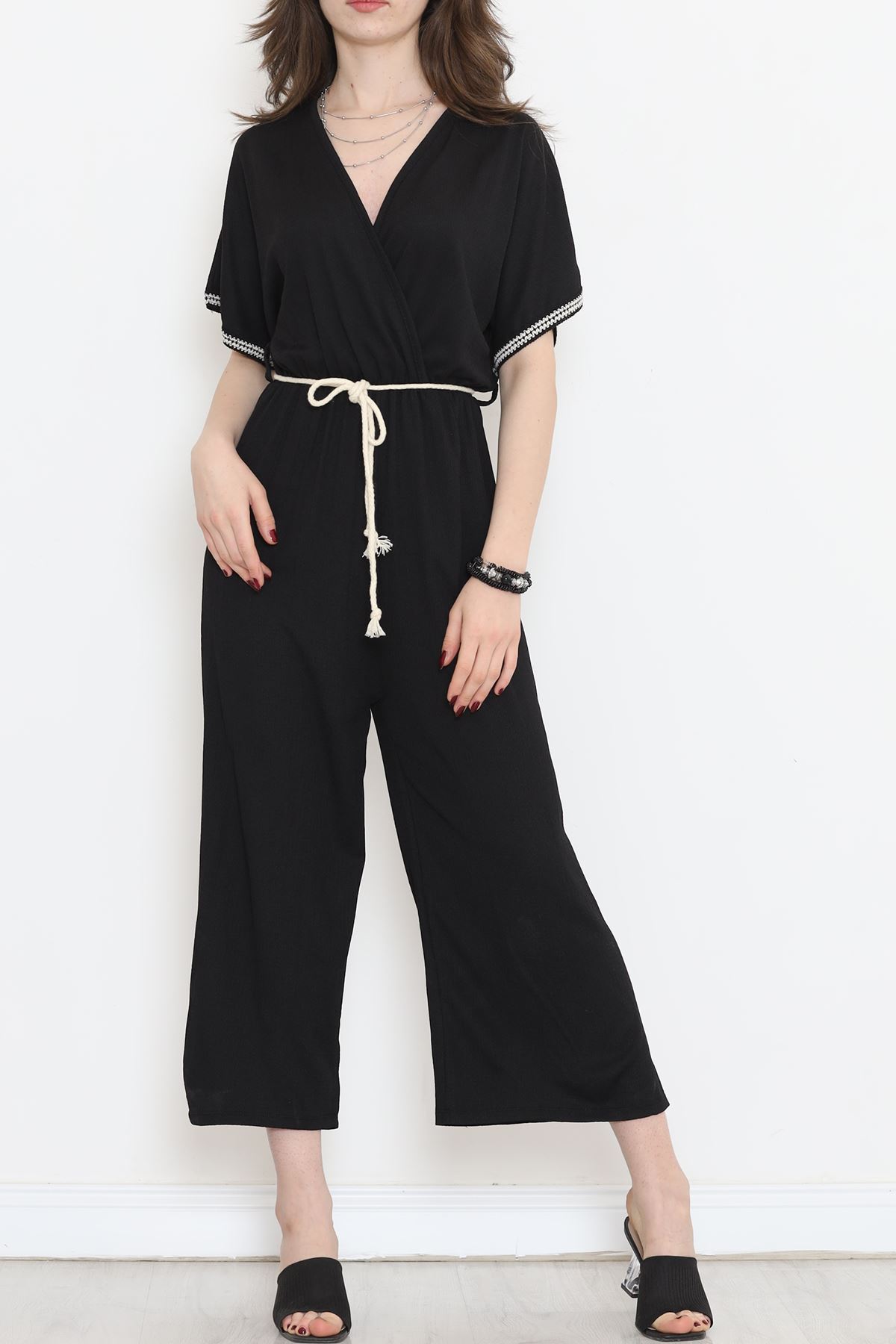 Knit Belt Burlap Jumpsuit Black - 10007.1567.