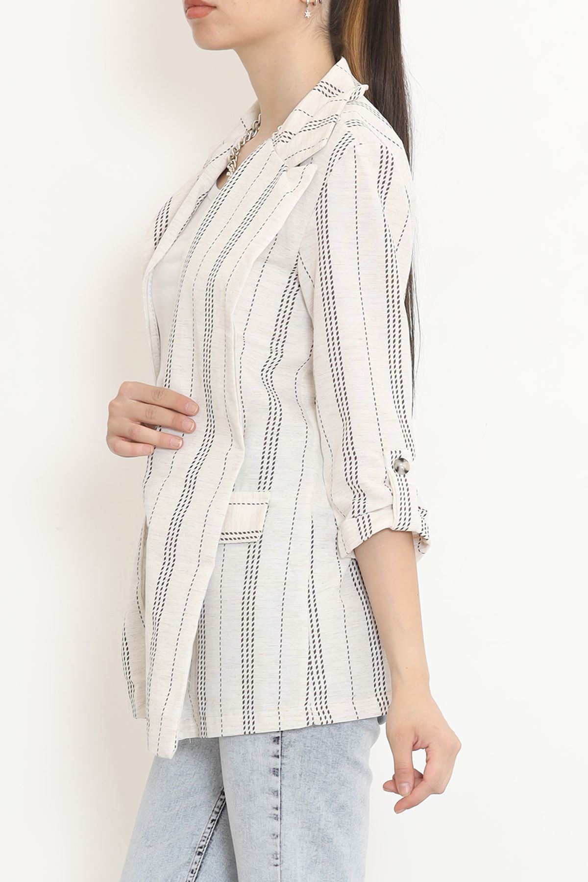 Linen Striped Jacket Ekrukahve - 1024.1247.