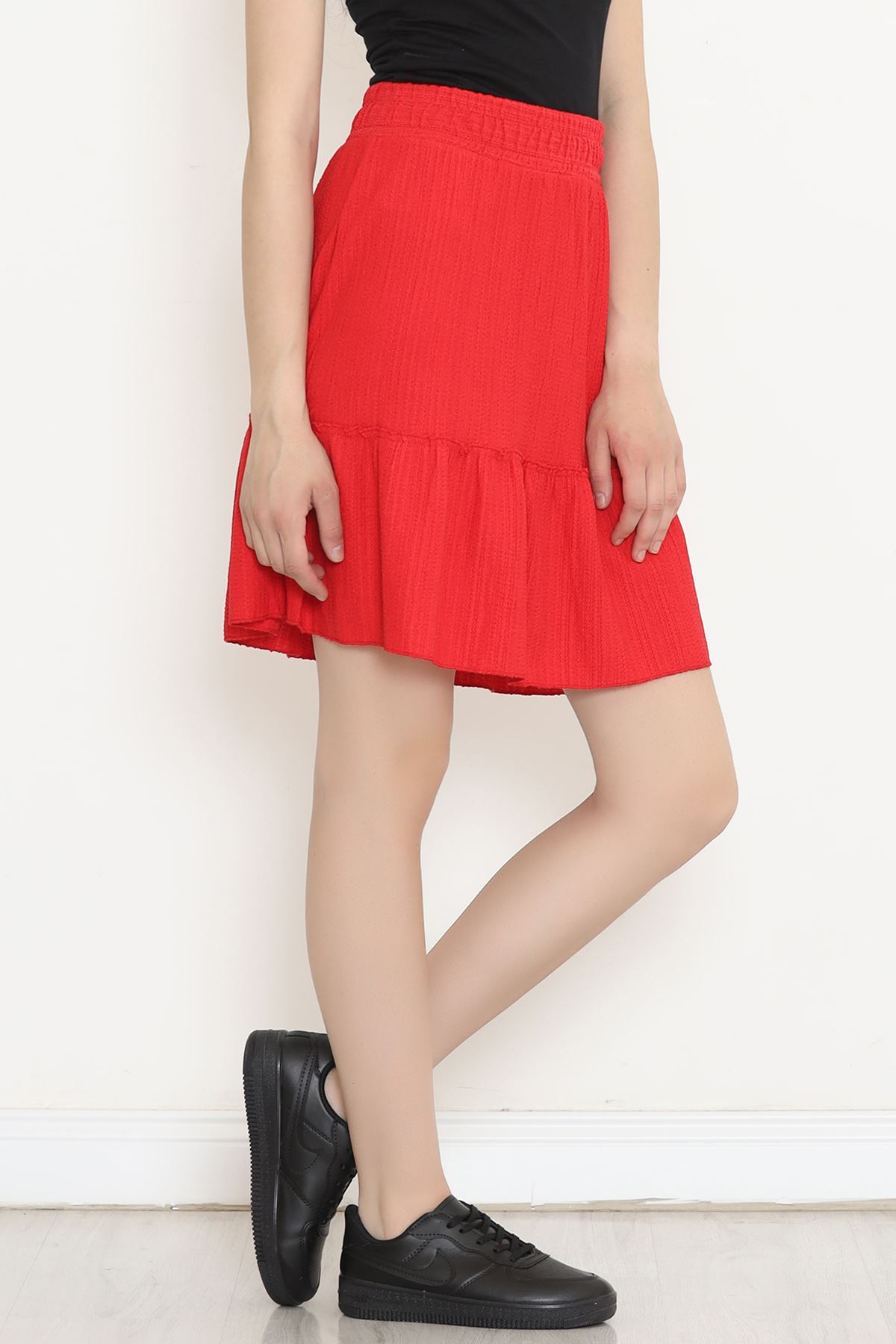 Pleated Ruffled Flared Skirt Red - 16559.631.