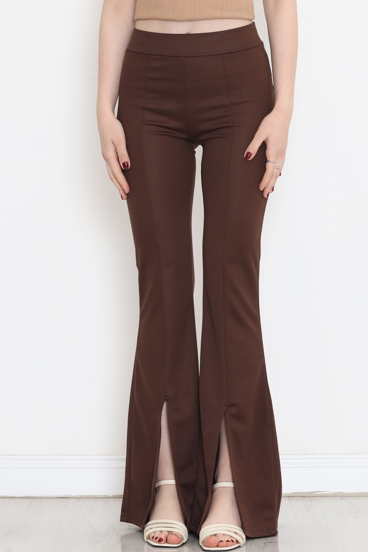 Flared Trousers with Slits Coffee - 16702.1355.