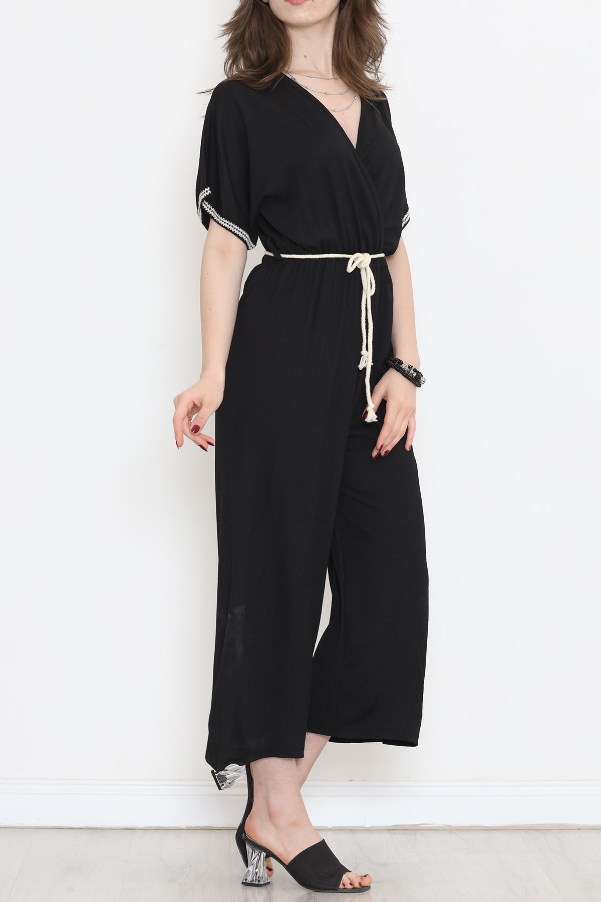 Knit Belt Burlap Jumpsuit Black - 10007.1567.