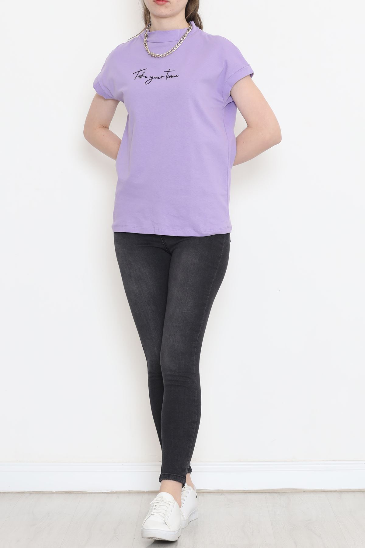 Single Jersey Printed Half Collar T-Shirt Lilac - 4114.1567.