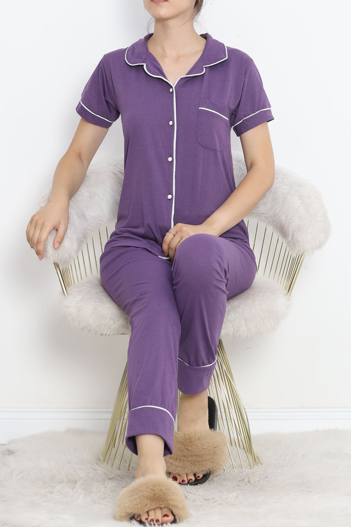 Pajama Set with Front Pocket Purple White - 11404.1048.