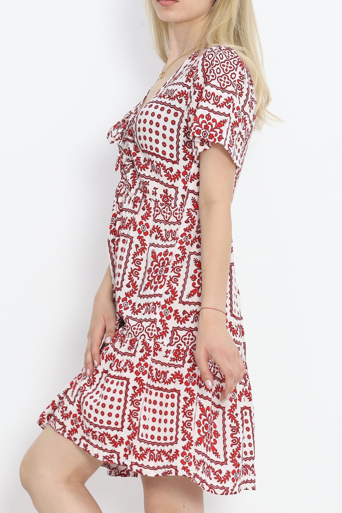 Shirred Front Dress White-Red - 152478.701.