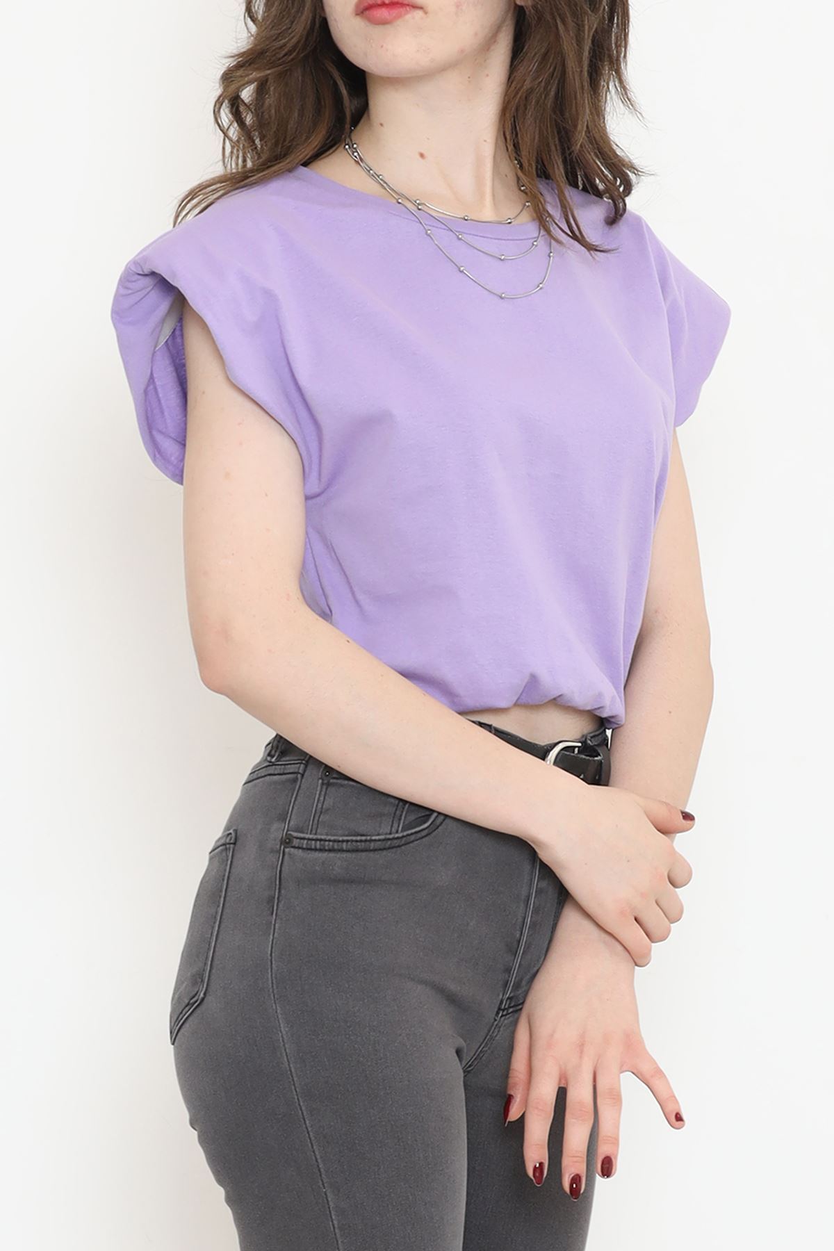 Crop T-shirt with Elastic Waistband Lilac - 16552.1567.