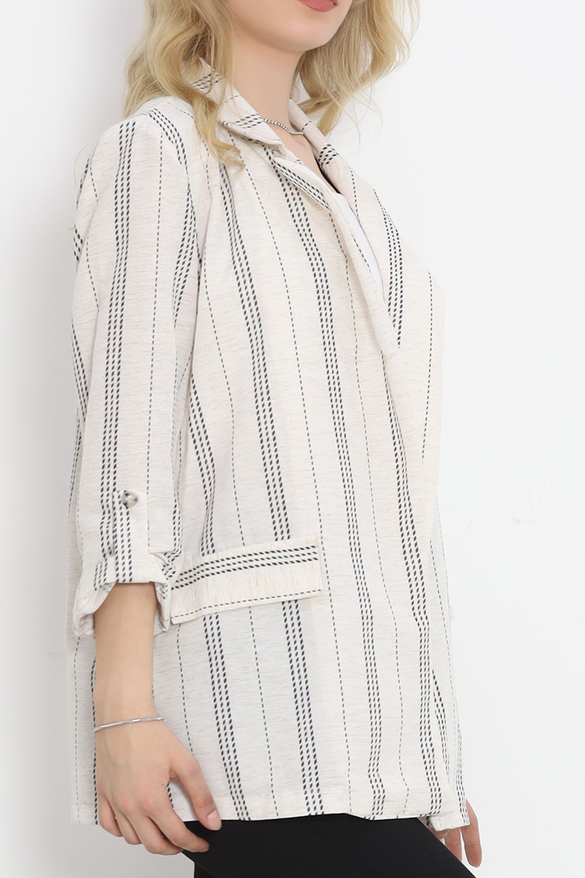 Linen Striped Jacket Eco-Green - 1024.1247.