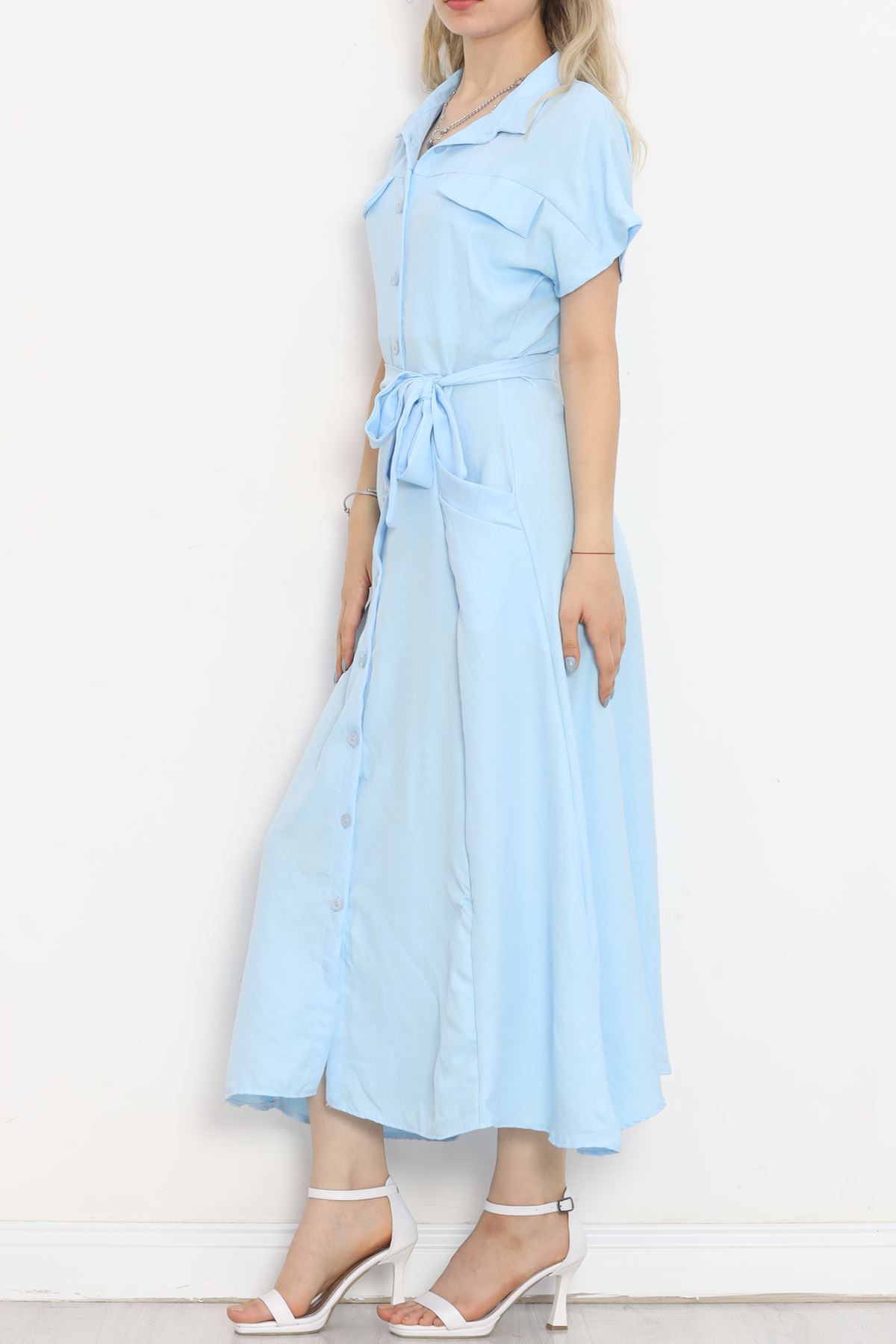 Pocket Detail Belted Dress Light Blue - 18674.1778.