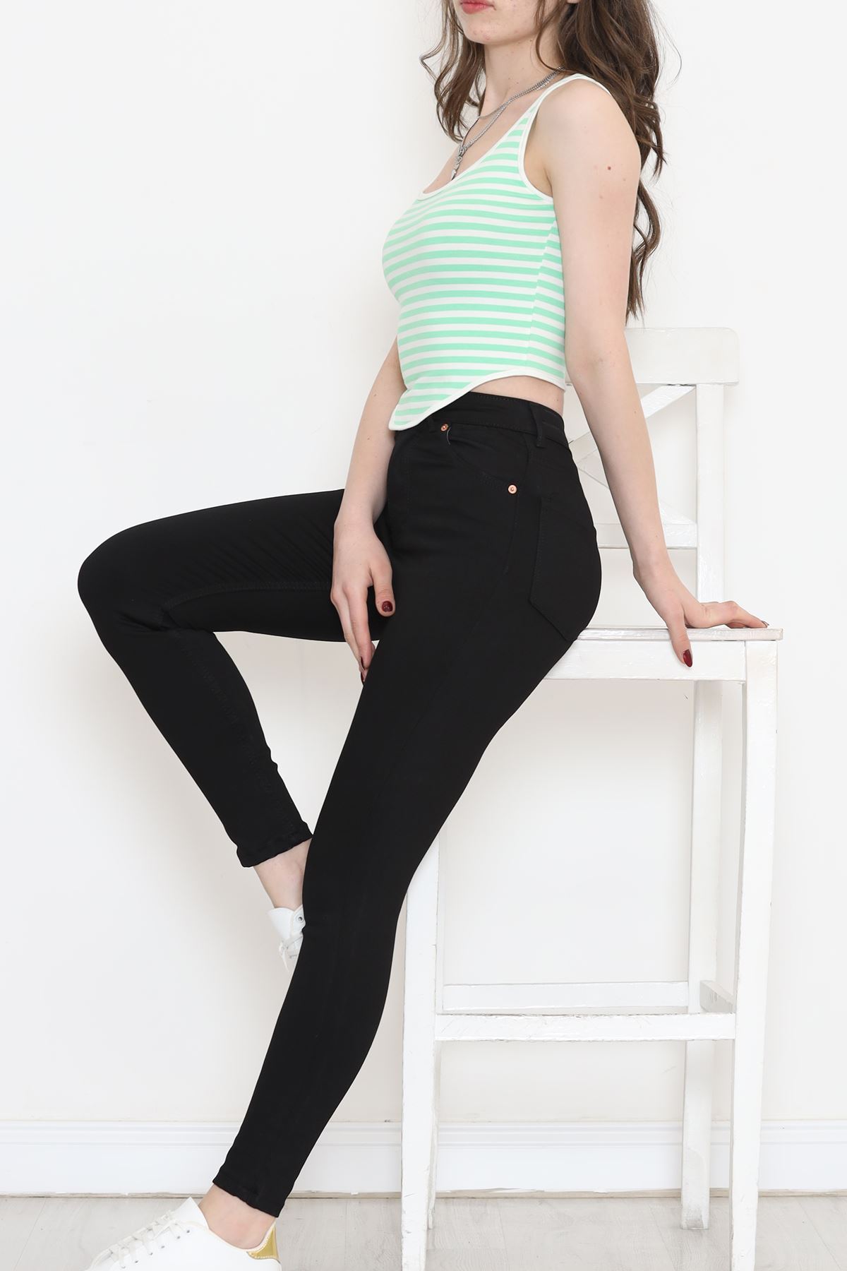 Striped Zero Sleeve Tank Top Green - 860.1019.