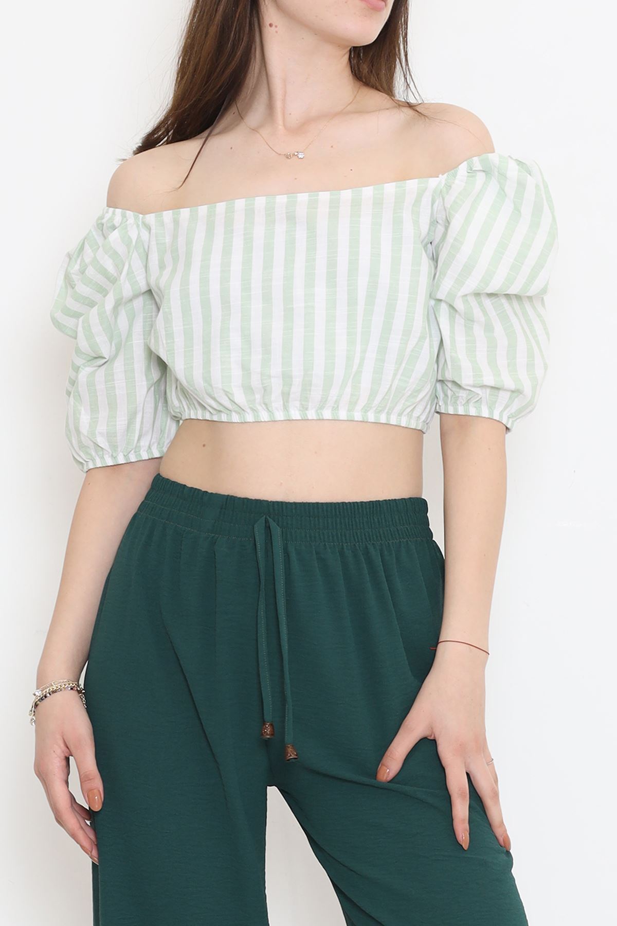 Striped Crop Blouse Green - 18423.631.