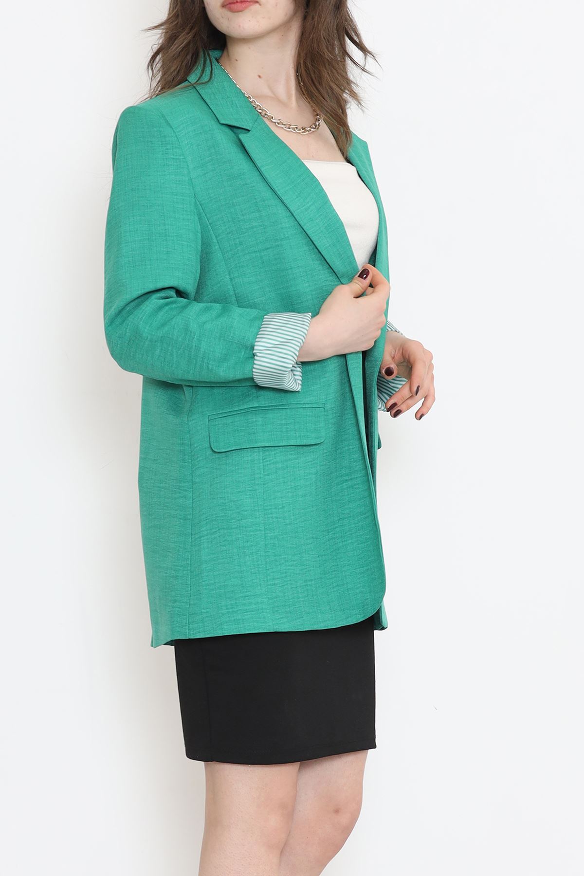 Sleeve Lining Striped Jacket Green - 18299.1322.