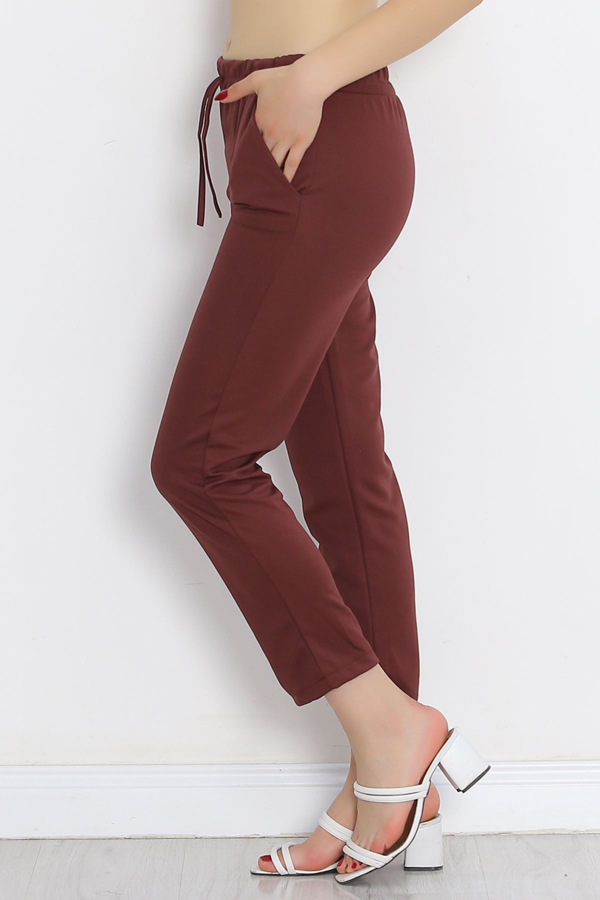 Crepe Lace-up Detailed Trousers Mud - 152429.1778.