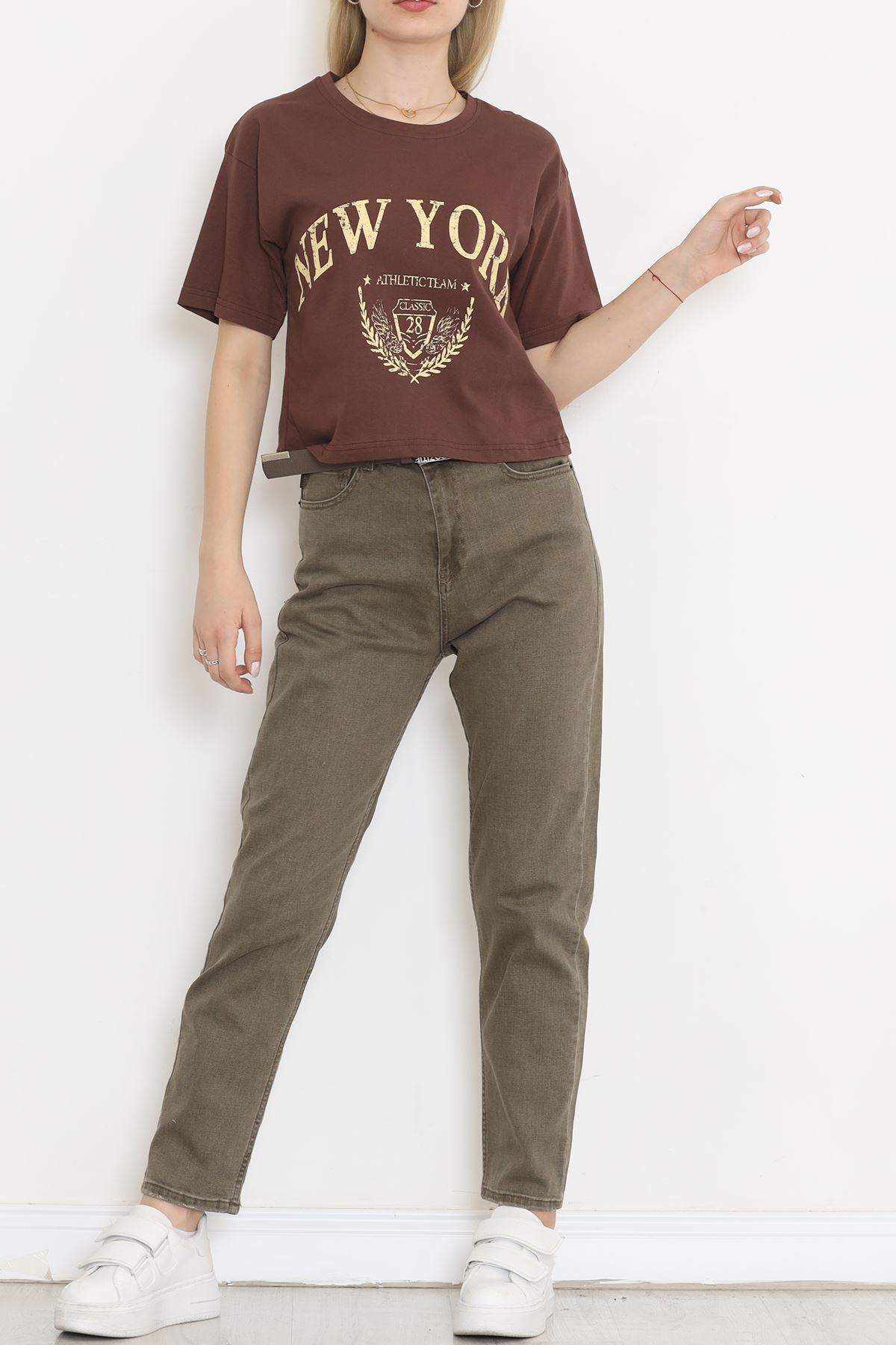 Printed Crop T-shirt Coffee - 16471.1567.