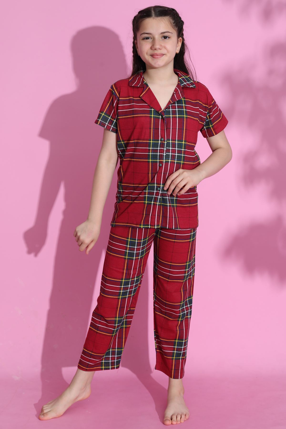 4-13 Years Old Children's Pajama Set Maroon-checked - 403.1287.