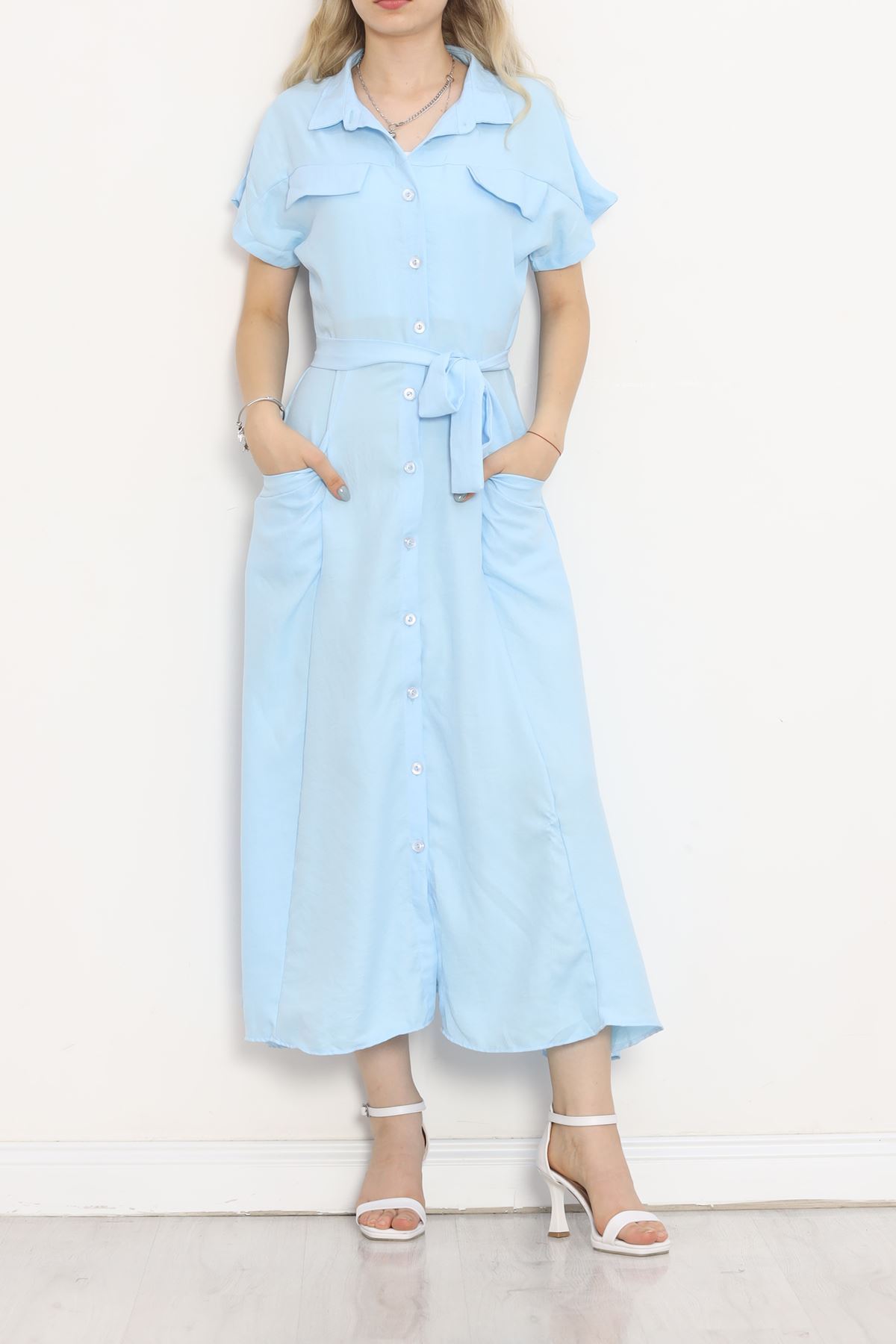 Pocket Detail Belted Dress Light Blue - 18674.1778.