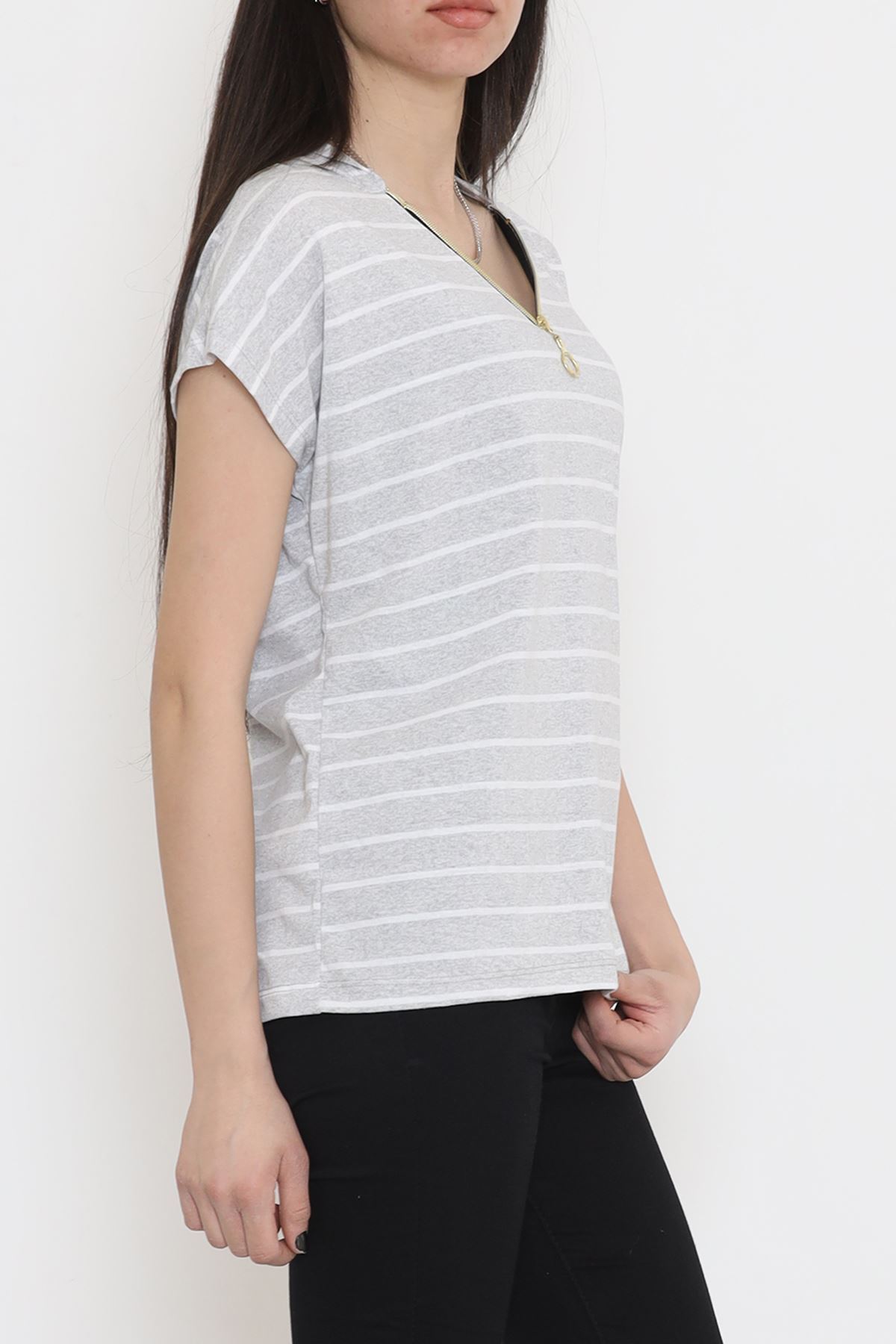 Striped Hooded T-shirt Gray - 15270.1567.