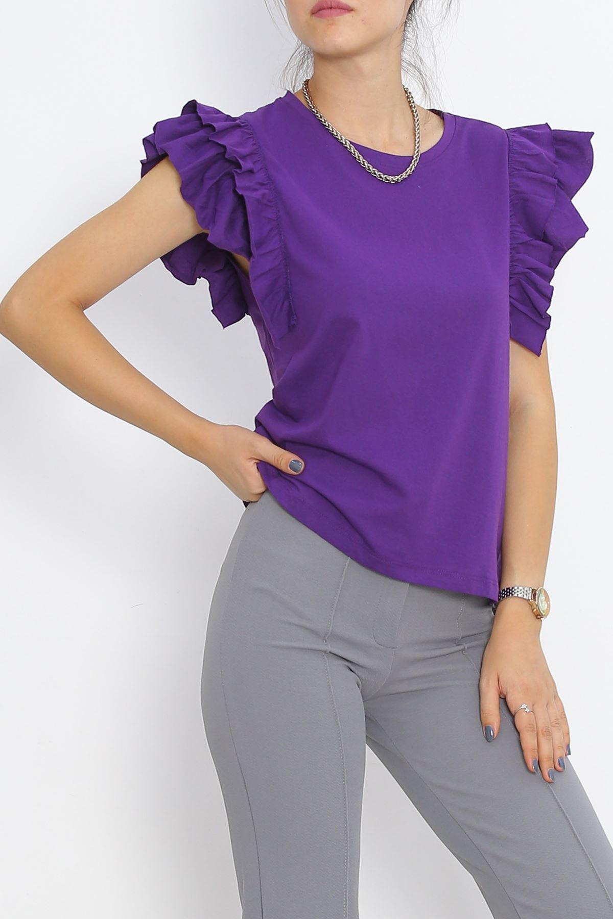 Ruffle Sleeve T-Shirt Purple - 15876.1567.