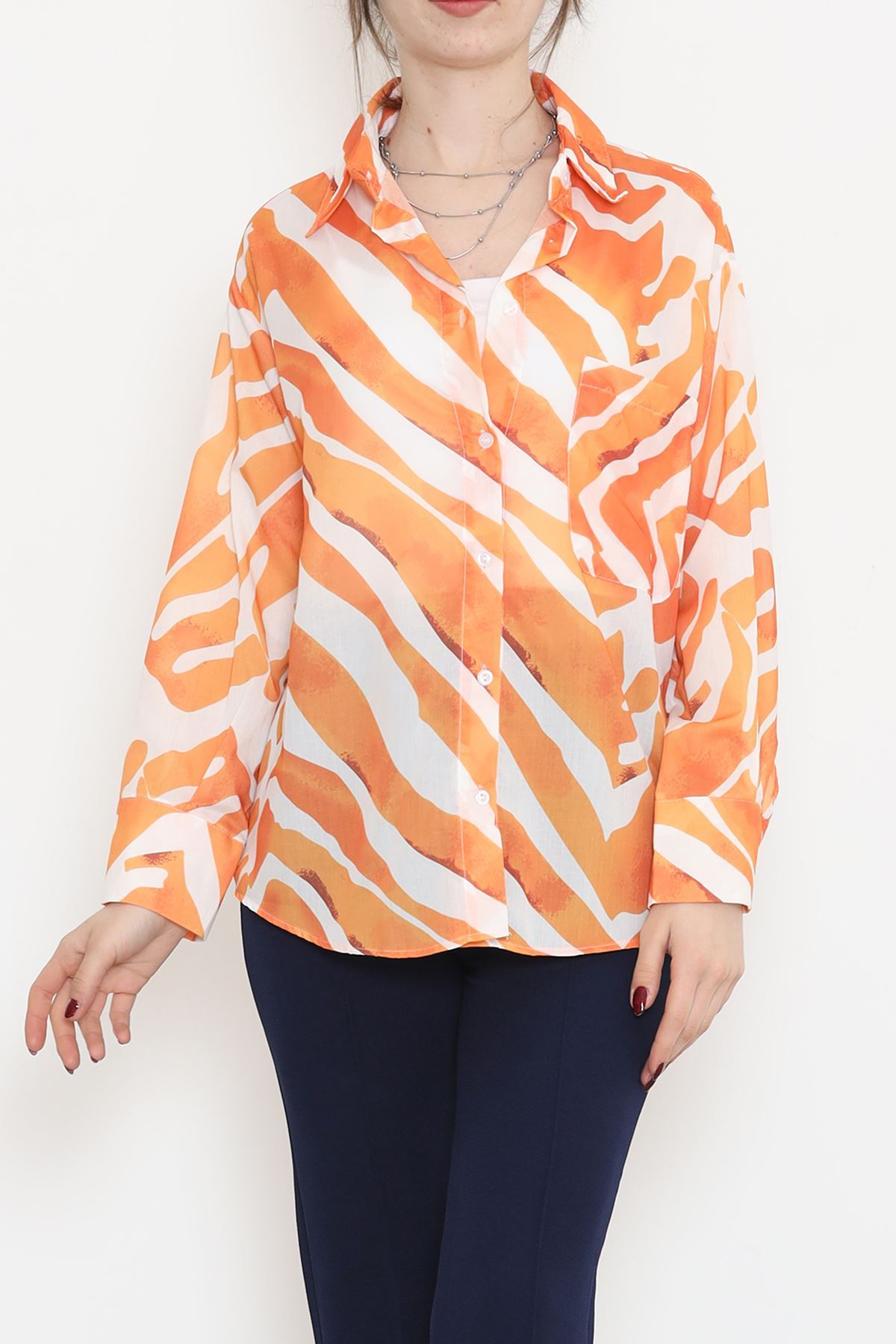 Voile Patterned Shirt Orange - 989.1247.