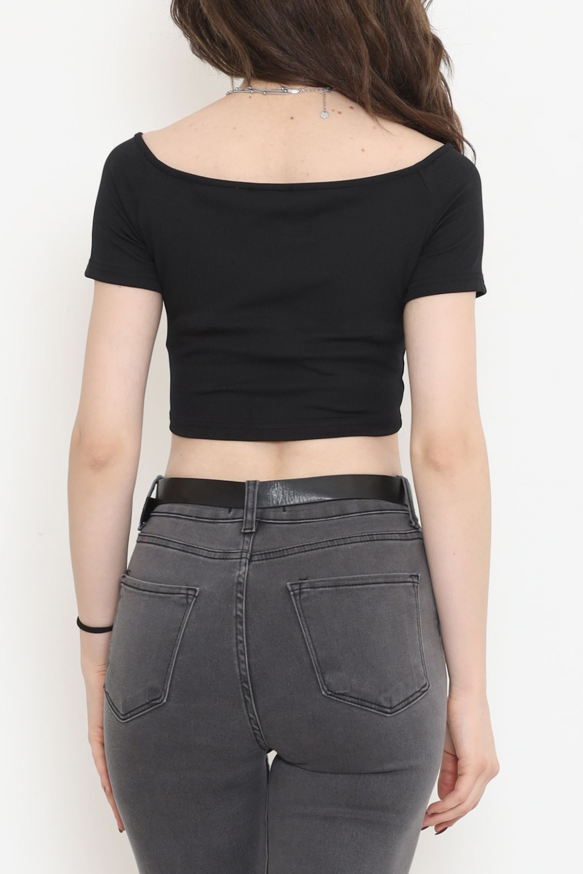 Crop Blouse with Front Ties Black - 18427.631.