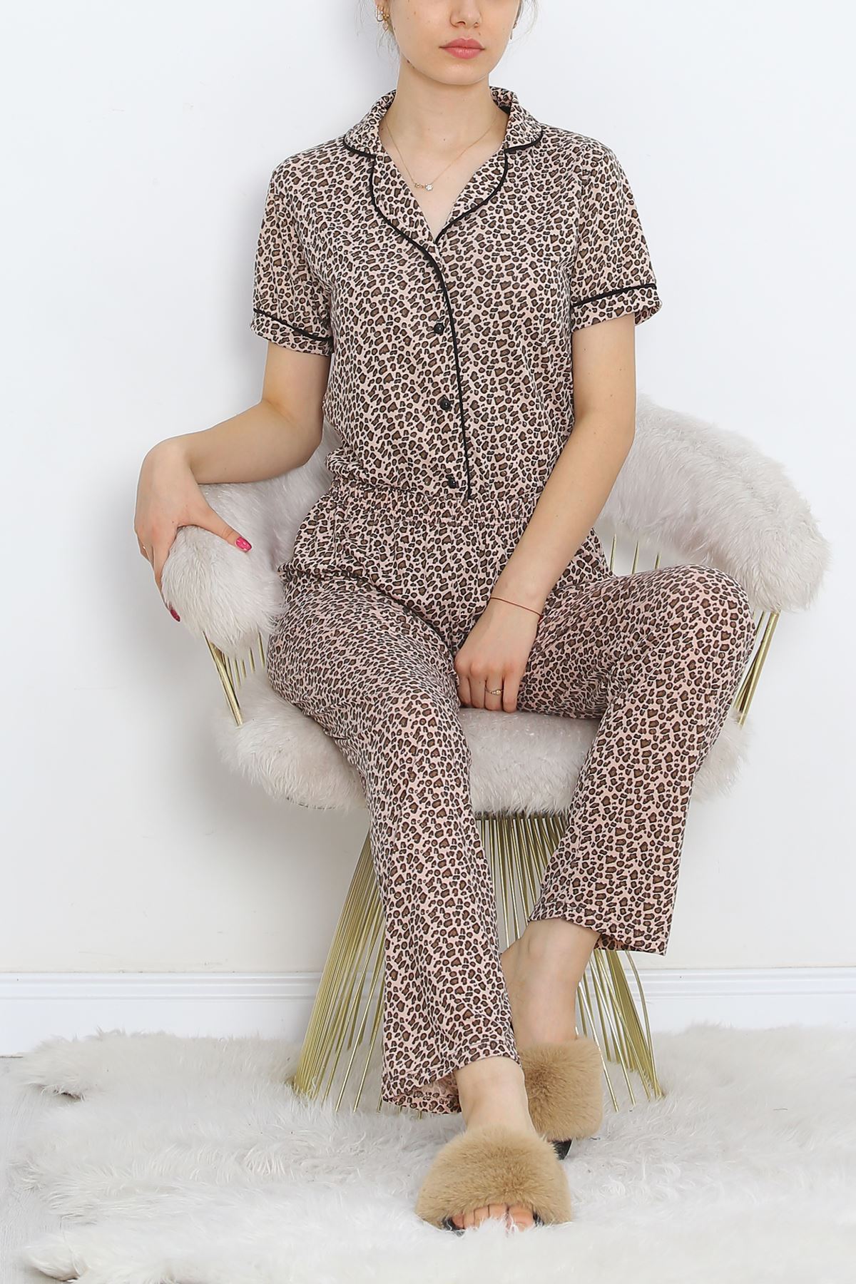 Polyviscose Interlock Short Sleeve Pajama Set Leopard - 927.1287.