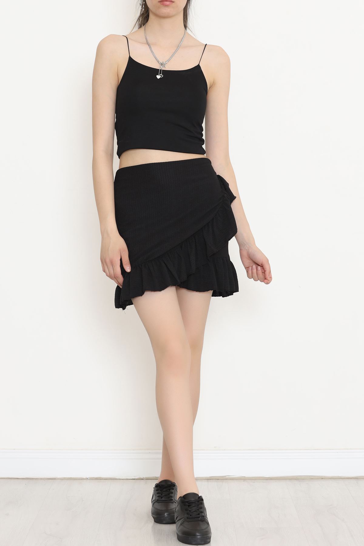 Ruffled Asymmetric Cut Mini Skirt Black - 16558.631.