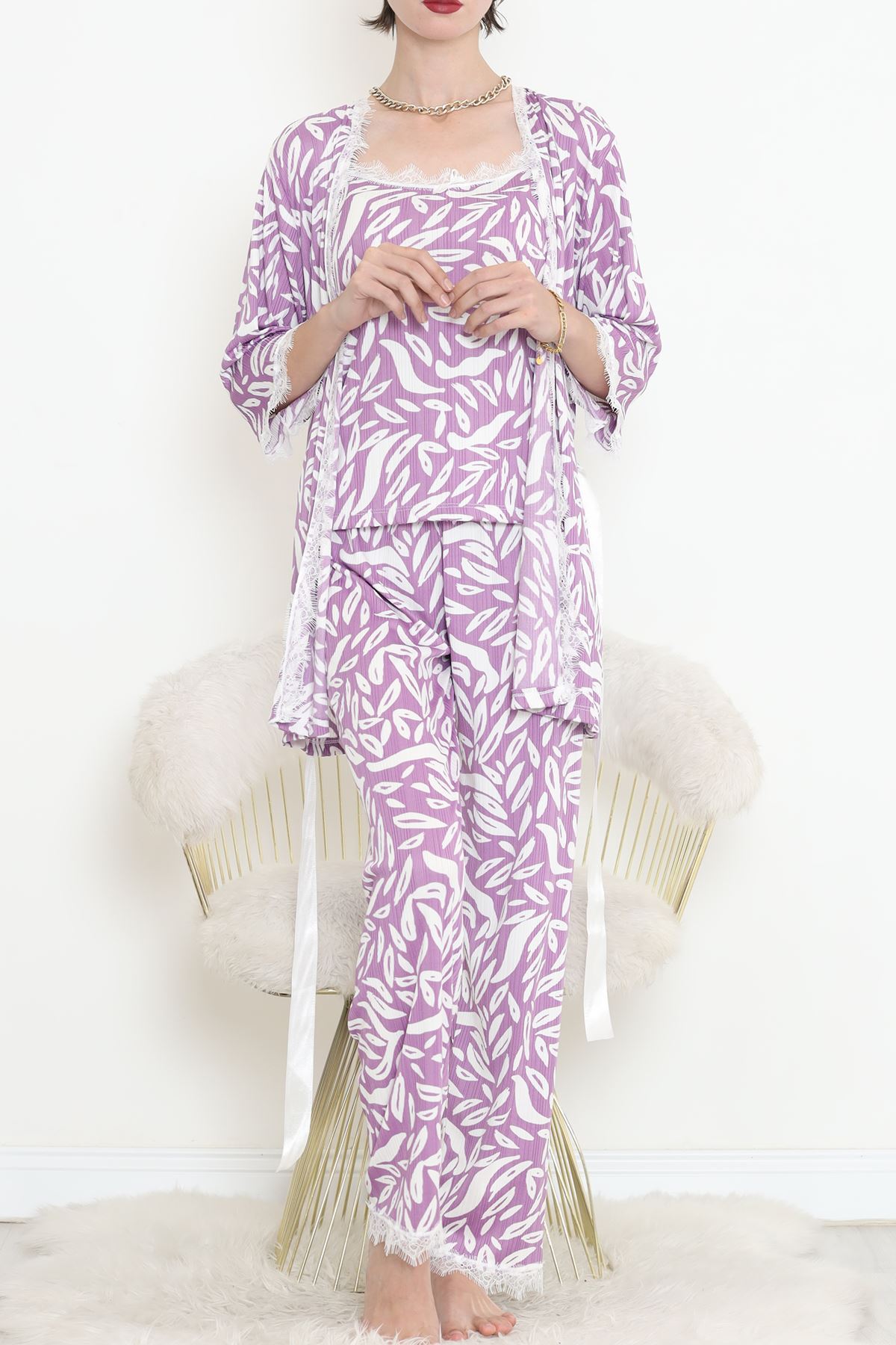 Dressing Gown Set Lilabeyaz - 666.1287.