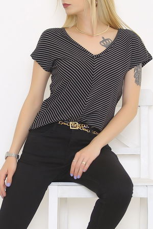 Front Back V-Neck T-Shirt Black - 2111.555.