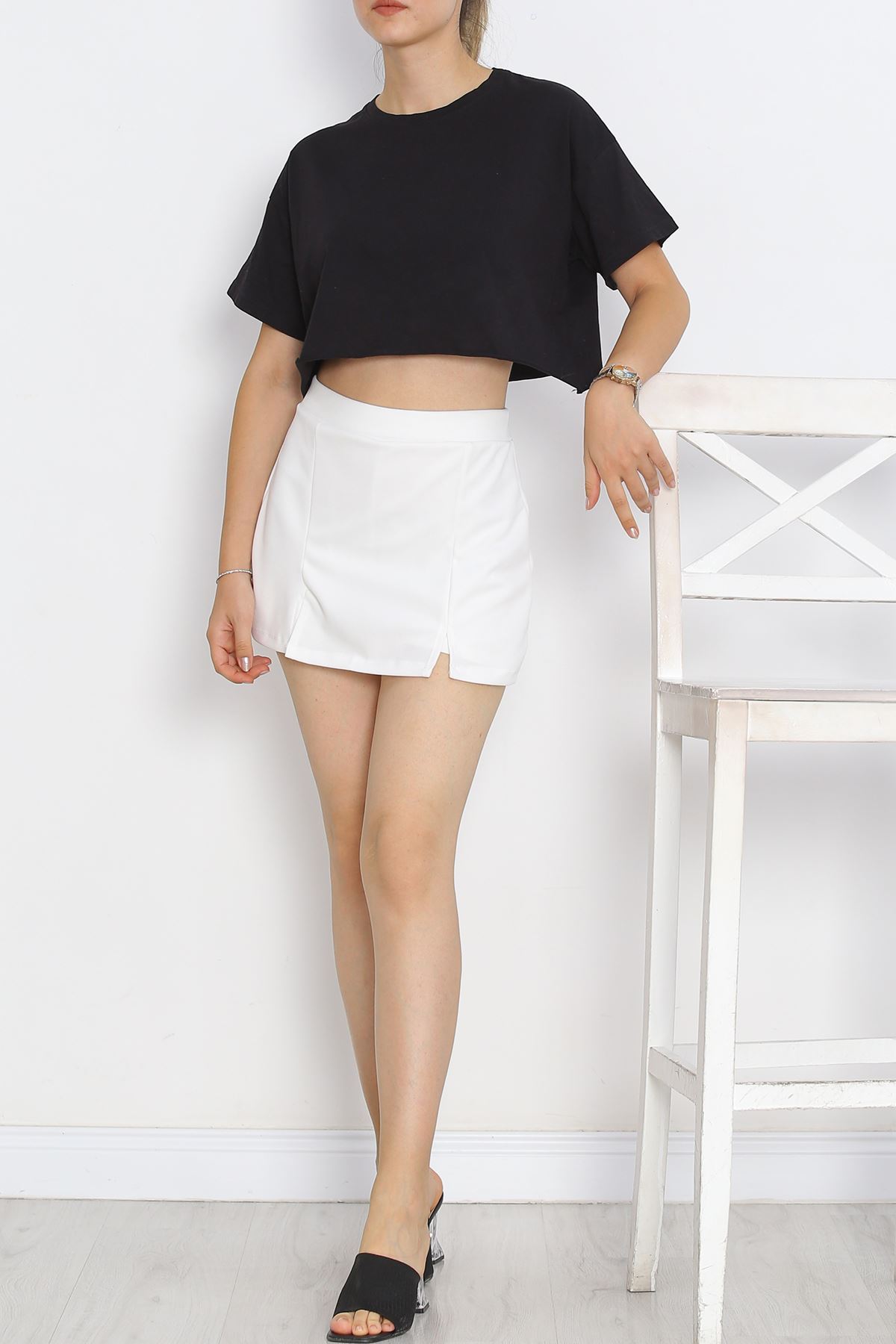 Scuba Fabric Shorts Skirt White - 16434.1778.