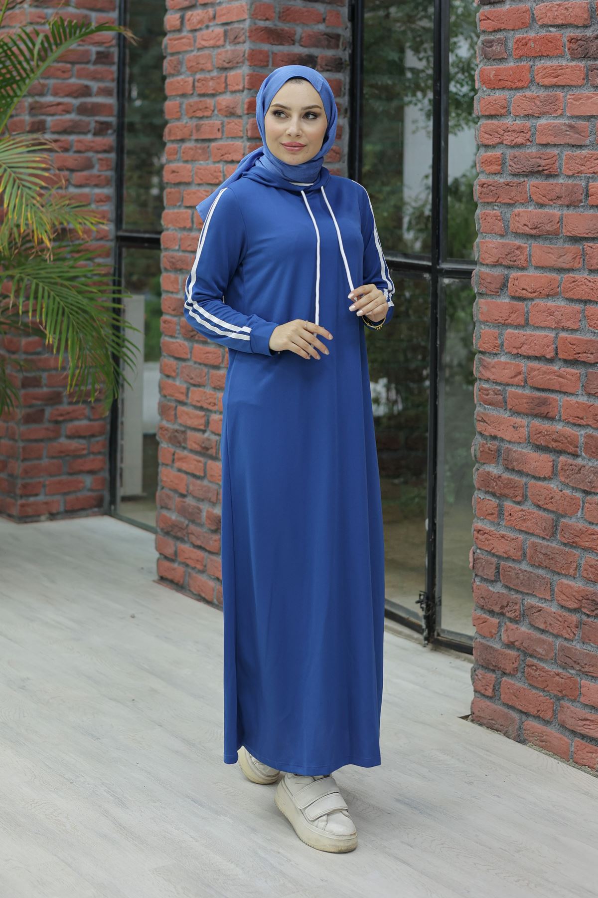 Hooded Stripe Detailed Dress Indigo - 10005.1778.