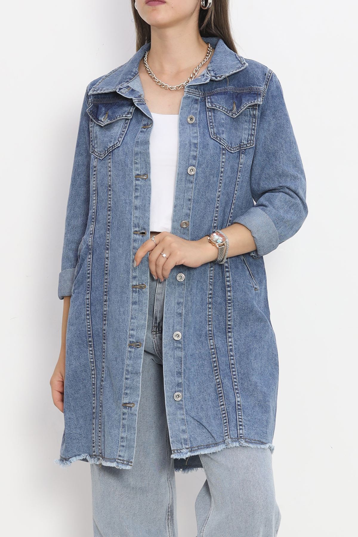 Long Denim Jacket Blue - 20369.1778.