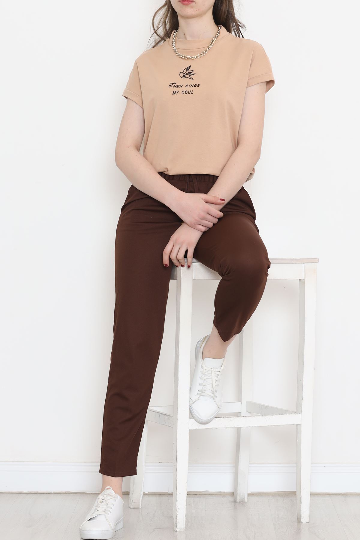 Single Jersey Printed Half Collar T-Shirt Beige - 4113.1567.