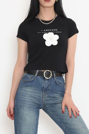 Printed Flower Detailed T-shirt Black - 16605.514.