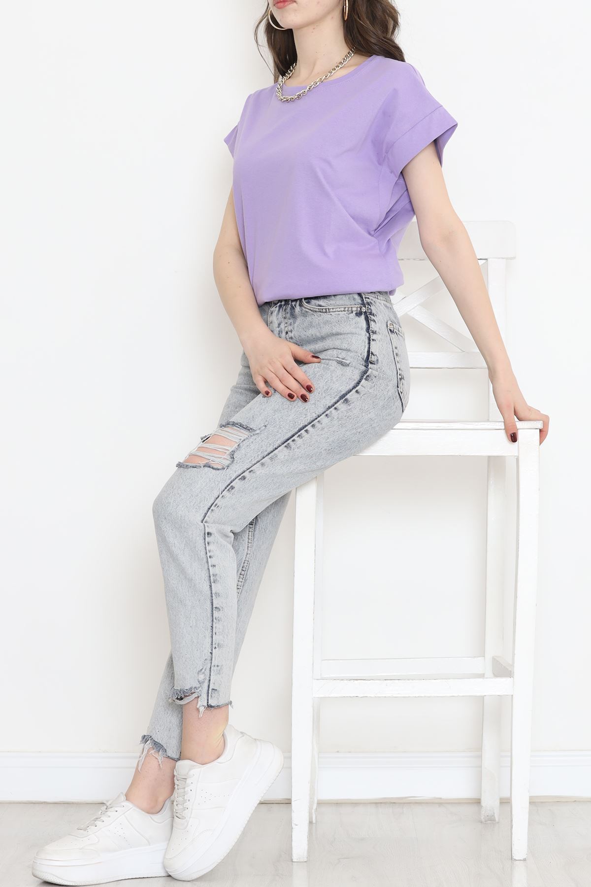 Single Jersey Double Sleeve T-Shirt Purple - 15875.1567.